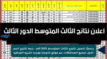 رسميًا تحميل نتائج الثالث المتوسط 2025 pdf.. رابط نتائج الدور الأول لجميع المحافظات عبر موقع نتائجنا ووزارة التربية العراقية